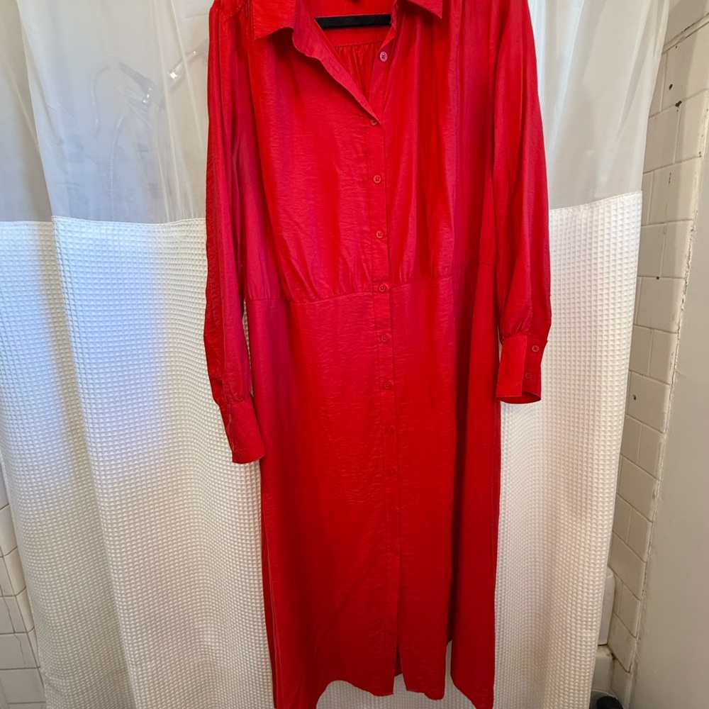 A New Day Red Long Sleeve Notched Collar Dress